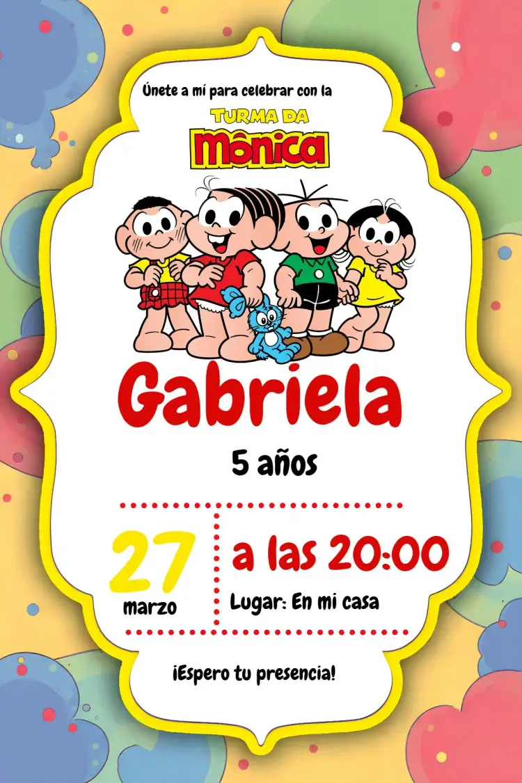 Invitación La pandilla de la Mónica – tema Cumpleaños Infantil colorido, divertido, infantil, ilustración, lúdico