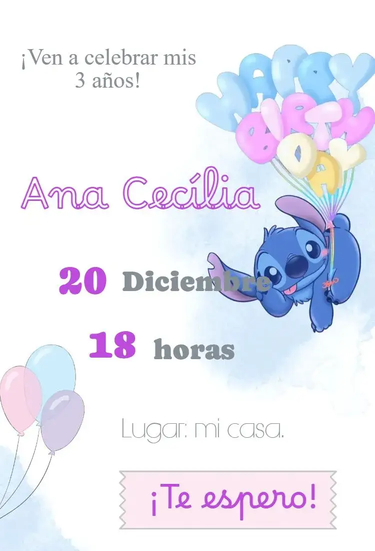 Invitación Invitación Stitch – tema Cumpleaños Infantil colorido, divertido, Disney, tropical, infantil, moderno