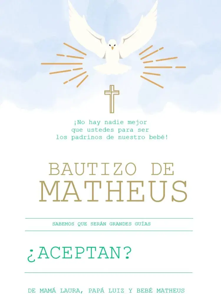 Invitación Para Padrinos De Bautismo Paloma Claro