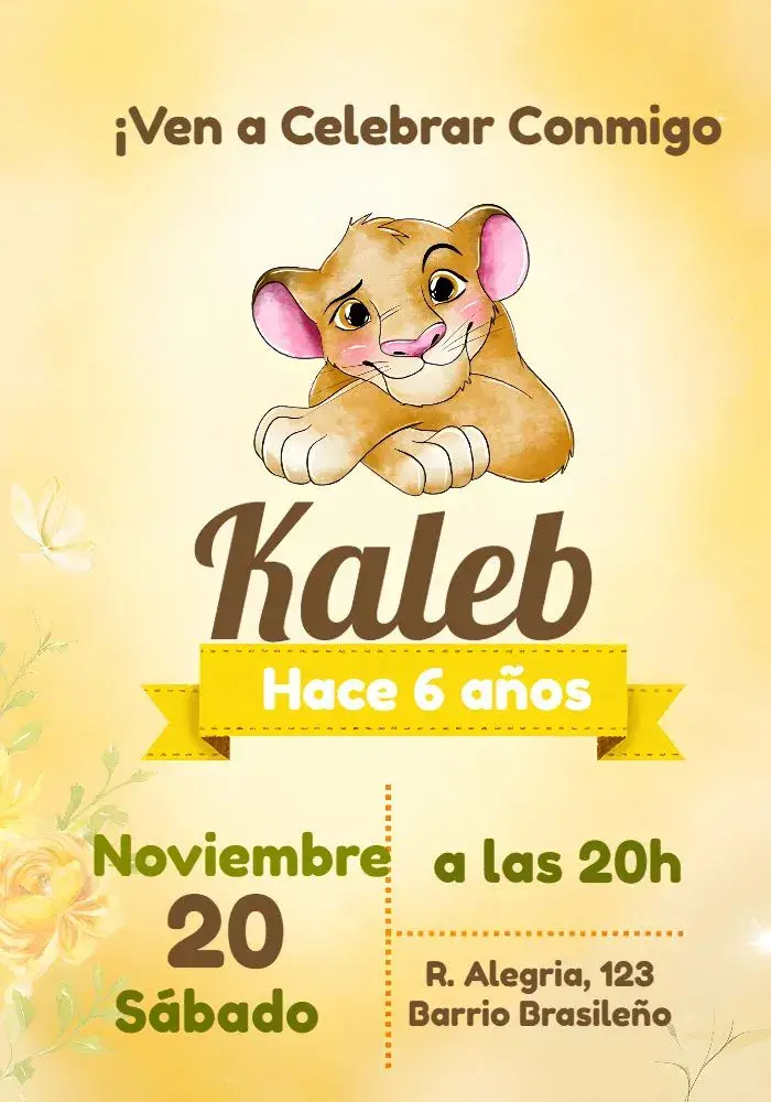 Invitación Rey León Acuarela Amarillo