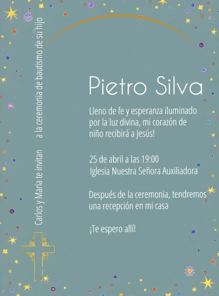 Invitación Bautizo Elegante Azul y Verde Dorado – tema Bautismo elegante, azul, dorado, verde, moderno