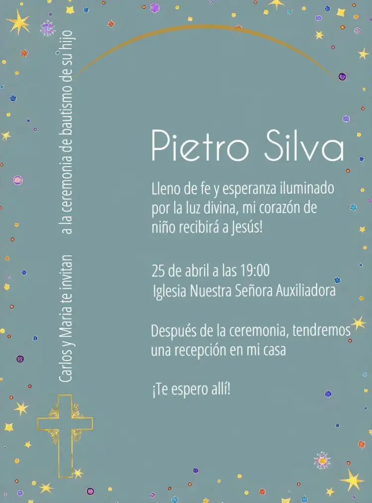 Invitación Bautizo Elegante Azul y Verde Dorado
