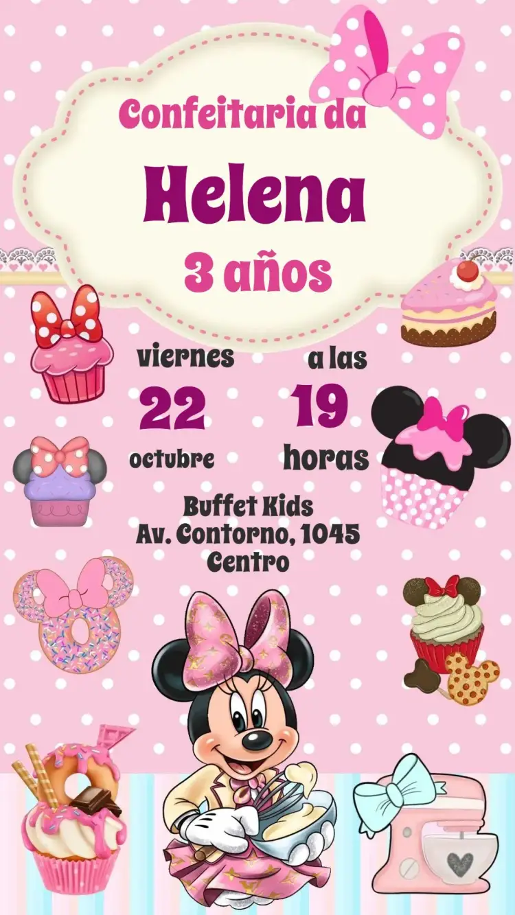 Invitación Minnie Pastelería