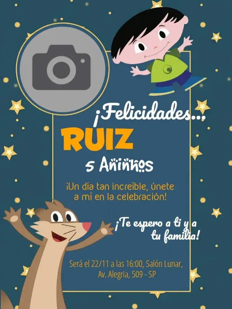 Invitación Júpiter Y Cláudio Show Da Luna Con Foto Azul – tema Más buscados azul, estrellas, infantil, divertido, espacial, colorido
