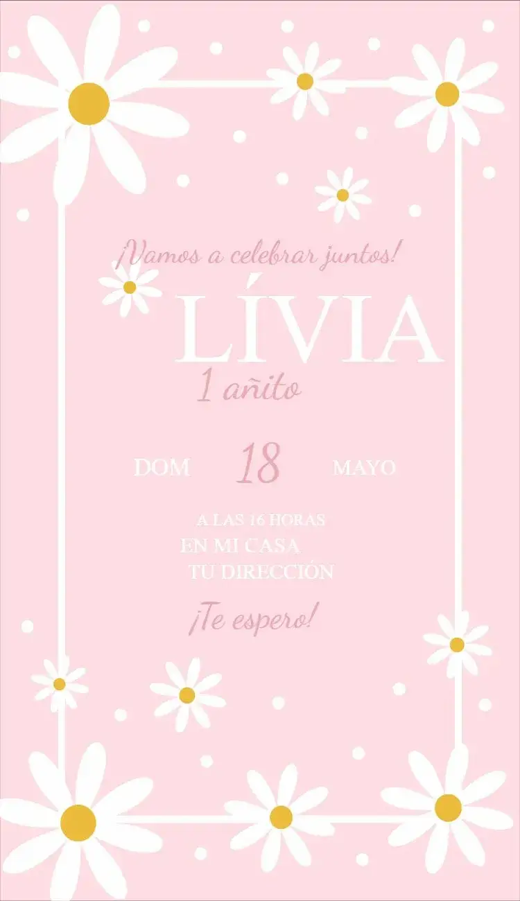 Invitación Margaritas 1 – tema Cumpleaños floral, colorido, delicado, alegre, infantil