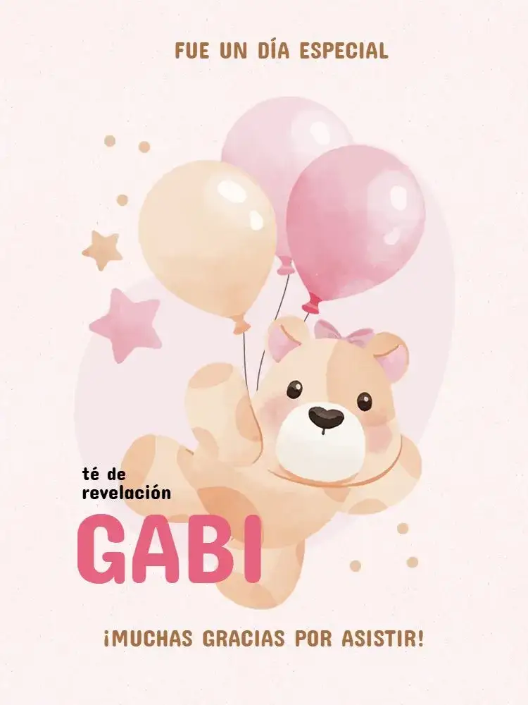 Invitación Tarjeta De Agradecimiento Presencia Baby Shower Revelación Lúdico Estrella – tema Tarjeta lúdico, rosa, oso de peluche, globos, estrella