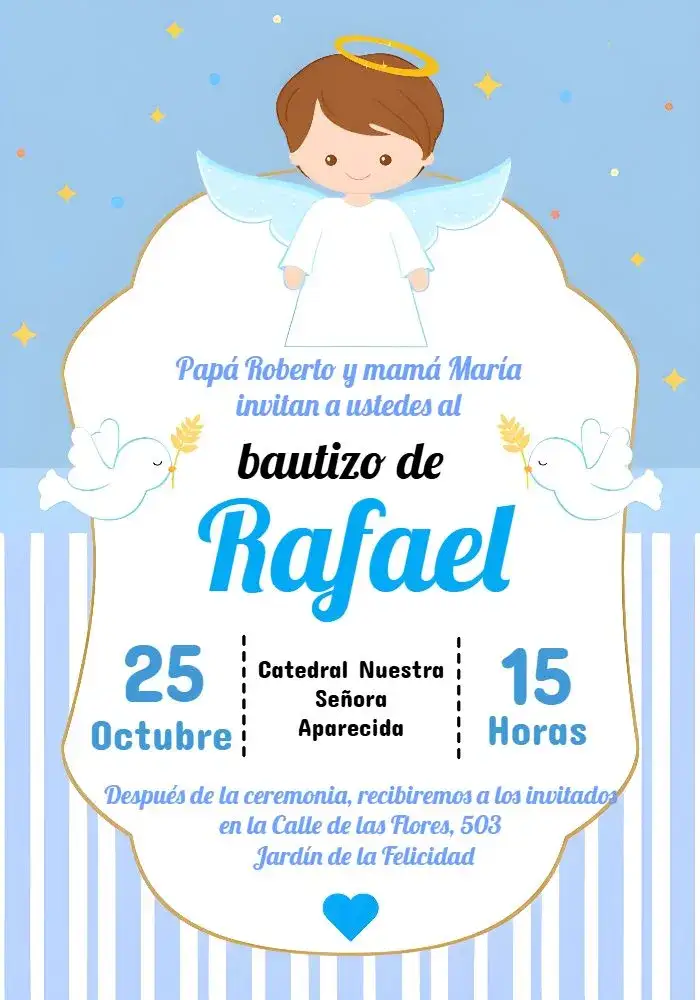 Invitación Bautizo Azul Ángel Niño Comunión – tema Primera Comunión azul claro, ángeles, minimalista, elegante, infantil