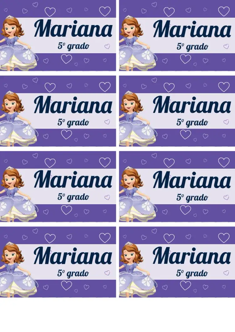 Invitación Etiqueta Escolar Princesa Sofia Princesas – tema Más buscados púrpura, lila, princesas, mágico, infantil, colorido