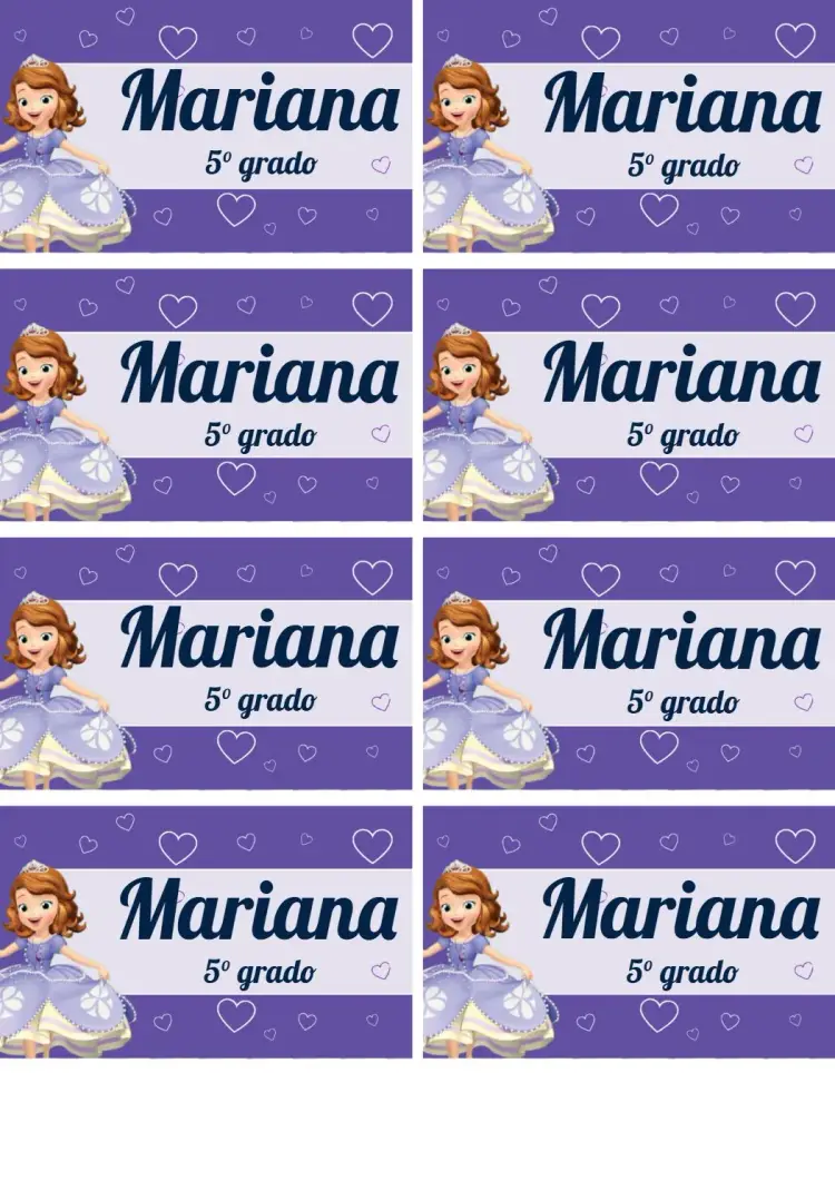 Invitación Etiqueta Escolar Princesa Sofia Princesas