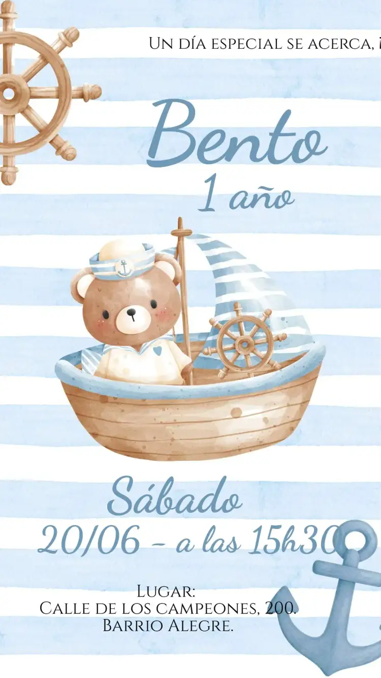 Invitación Invitación digital osito marinero – tema Cumpleaños Infantil marinero, tierno, colorido, infantil, naval, playa