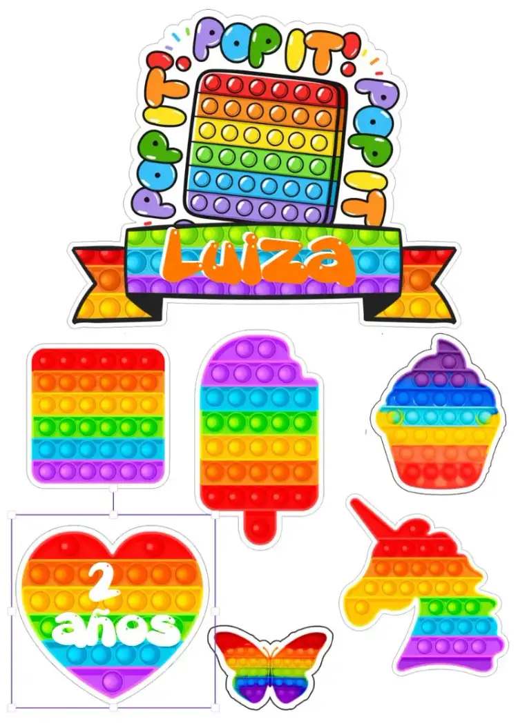 Invitación Topo De Pastel Pop It Cupcake – tema Topper de torta colorido, divertido, fantástico, infantil, lúdico, temático