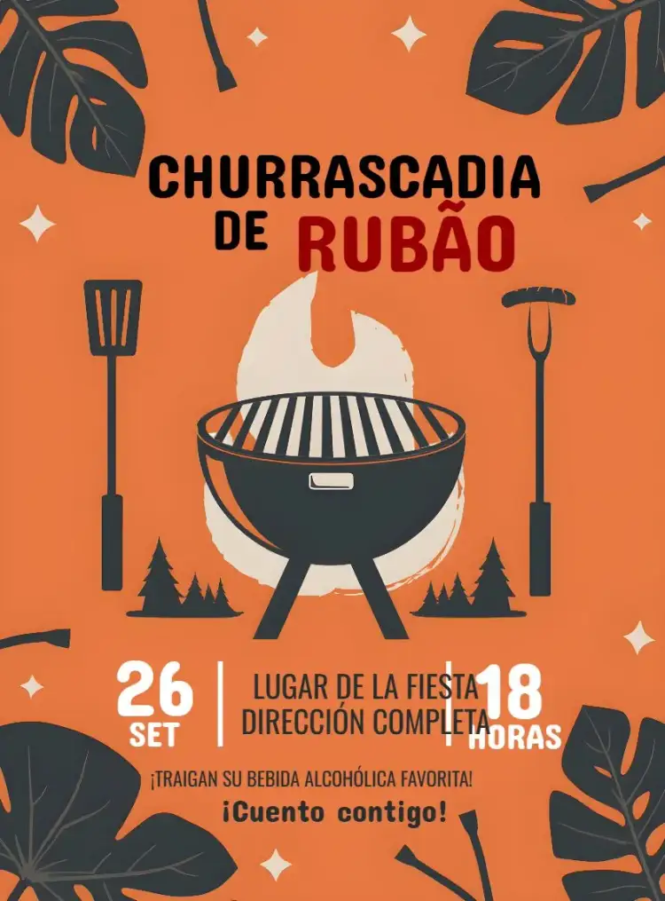 Invitación Barbacoa de Carne – tema Cumpleaños a la parrilla, rojo y amarillo, moderno, informal, rústico, fiesta al aire libre