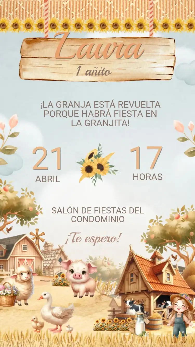 Invitación Cumpleaños Infantil Granja