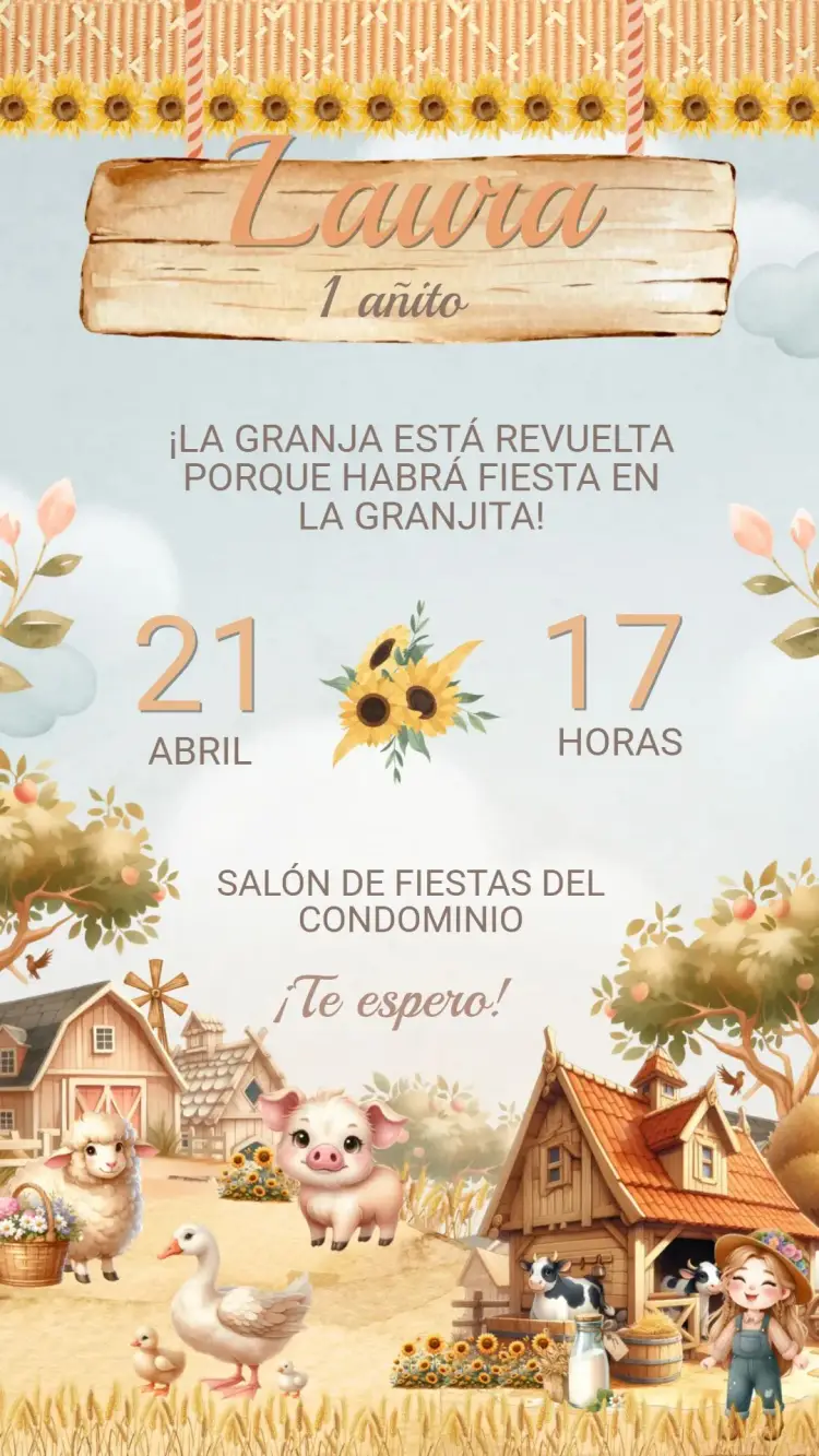 Invitación Cumpleaños Infantil Granja