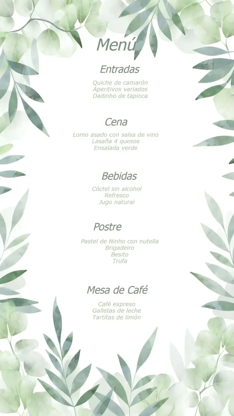 Invitación Menú De Boda Hojas Arte