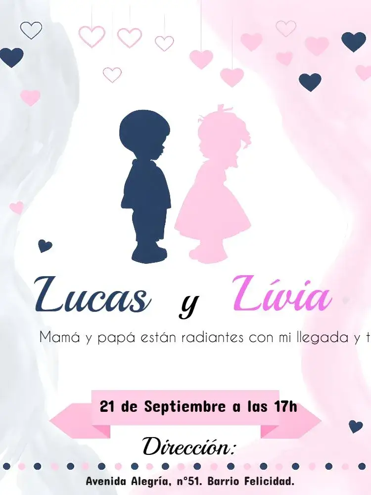 Invitación Baby Shower de Revelación Niño – tema Revelación Bebé azul oscuro, moderno, divertido, infantil, minimalista