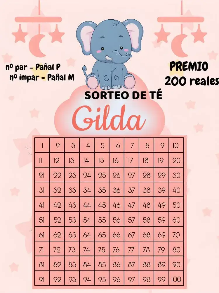 Invitación Té Rifa Elefantita Rosa – tema Té Rifa bonito, colorido, lúdico, infantil, moderno, divertido