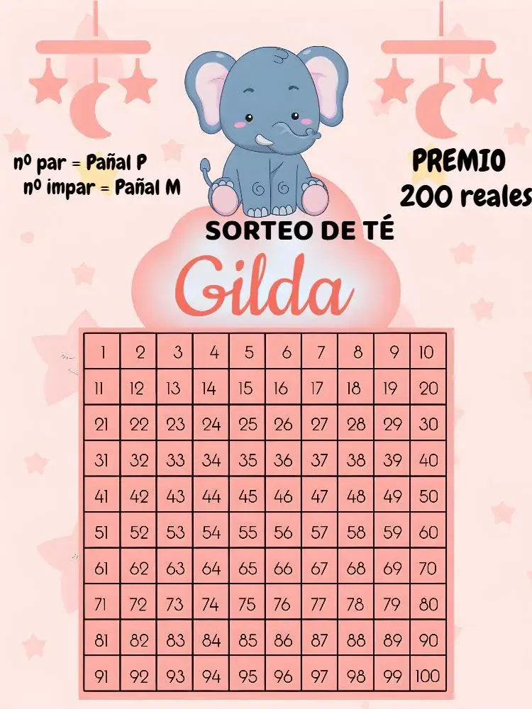 Invitación Té Rifa Elefantita Rosa