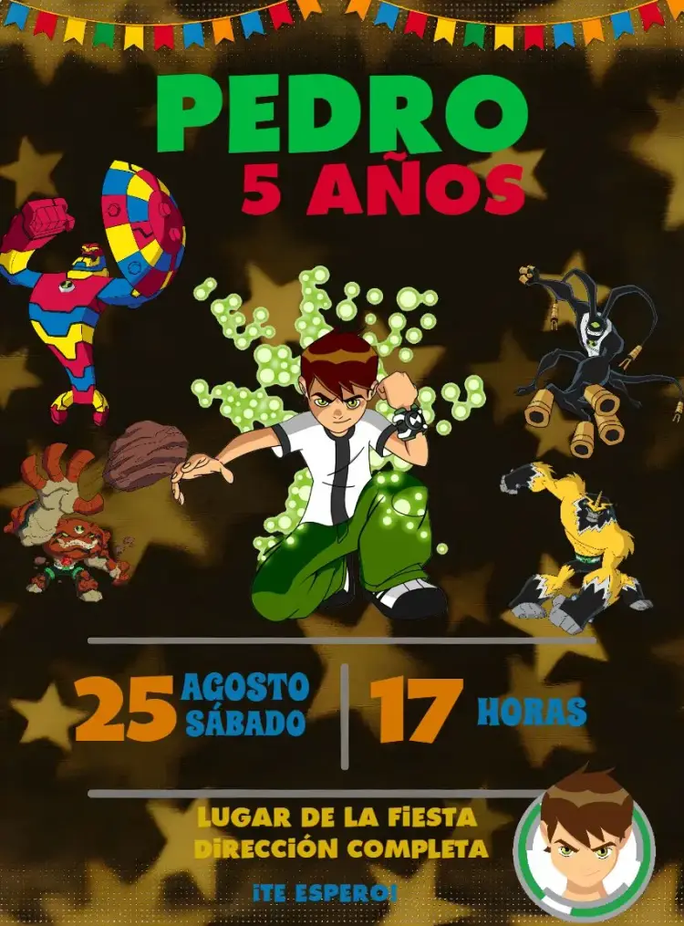 Invitación Ben 10 Infantil editable y personalizable
