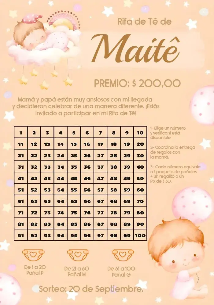 Invitación Té Rifa Niña Naranja