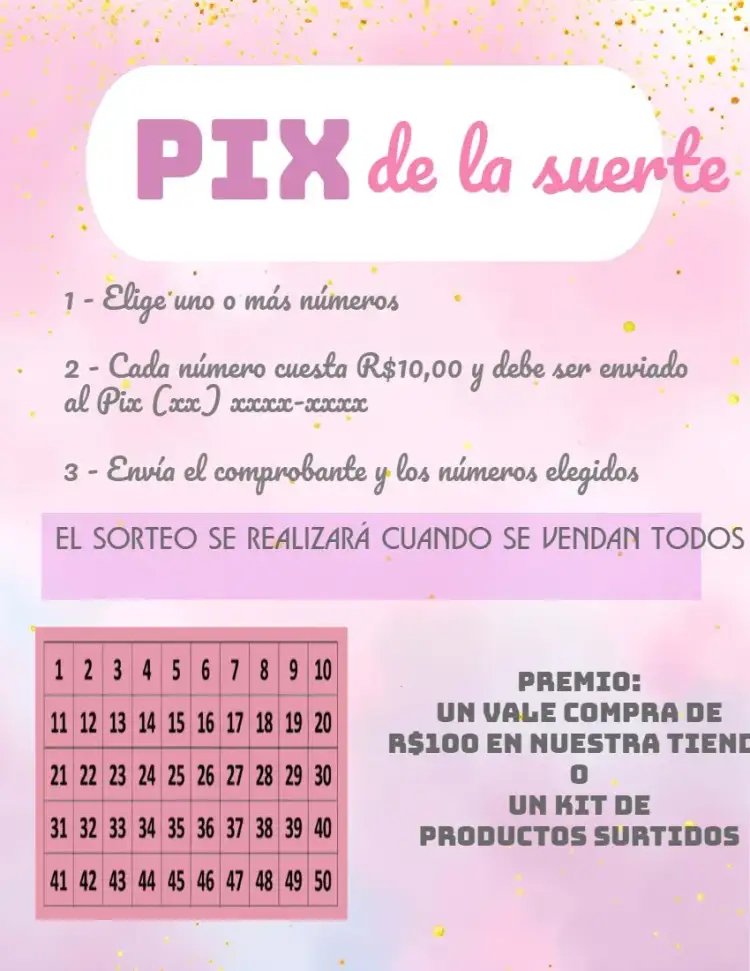 Invitación Rifa Pix De La Suerte Rosa – tema Cartones rosa, blanco, moderno, minimalista, elegante