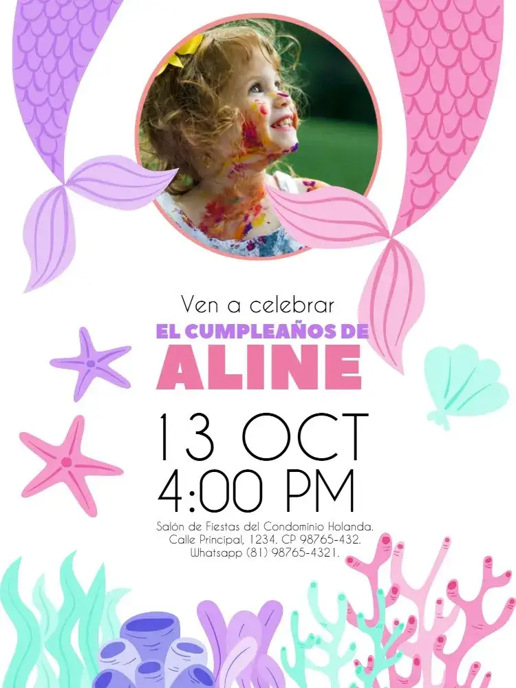 Invitación Sirena Para Imprimir Fondo Del Mar – tema Cumpleaños Infantil fondo marino, lúdico, colorido, marino, fantasía, divertido