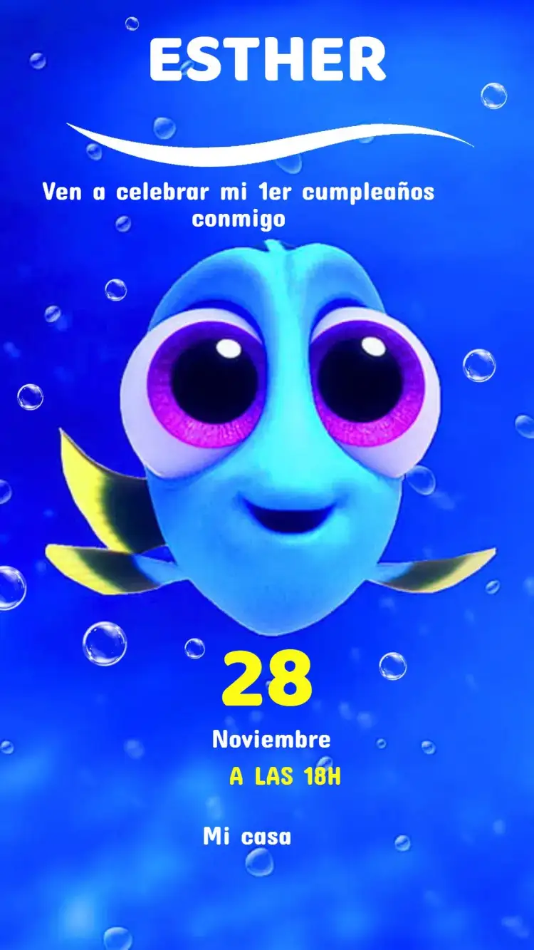 Invitación Invitación Cumpleaños BUSCANDO A NEMO – tema Cumpleaños Infantil azul marino, colorido, divertido, infantil, acuarela, ilustraciones de peces