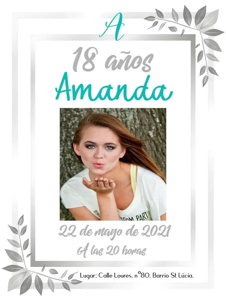 Invitación 15 Años Azul Tiffany Con Marco de Foto
