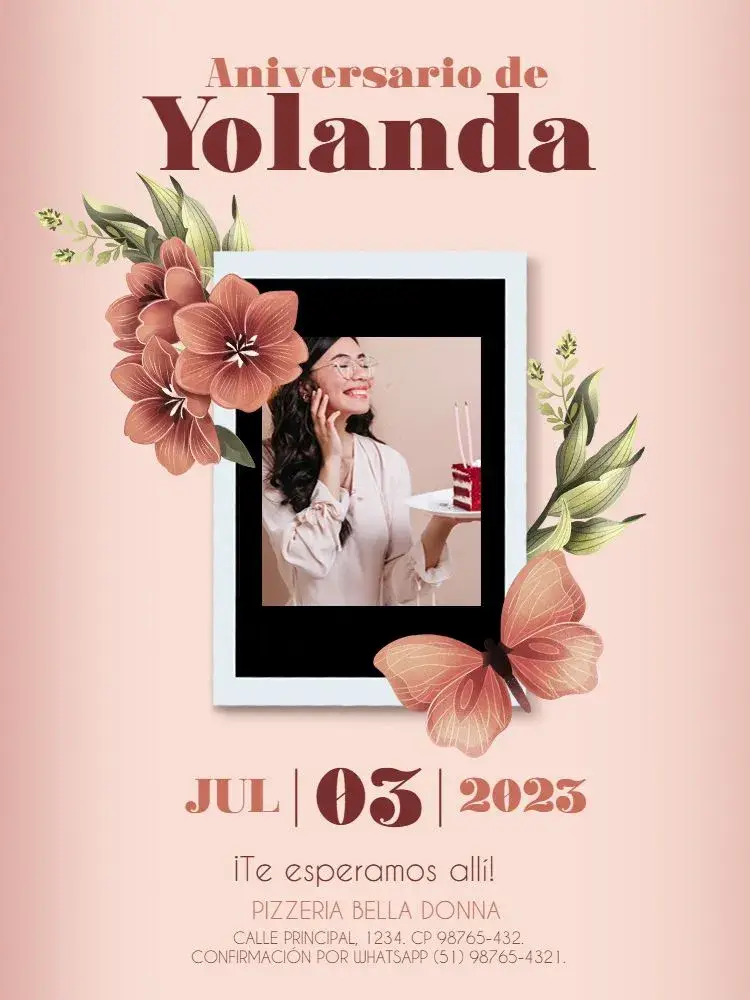Invitación Femenino Rosa Con Foto Infantil Adulto