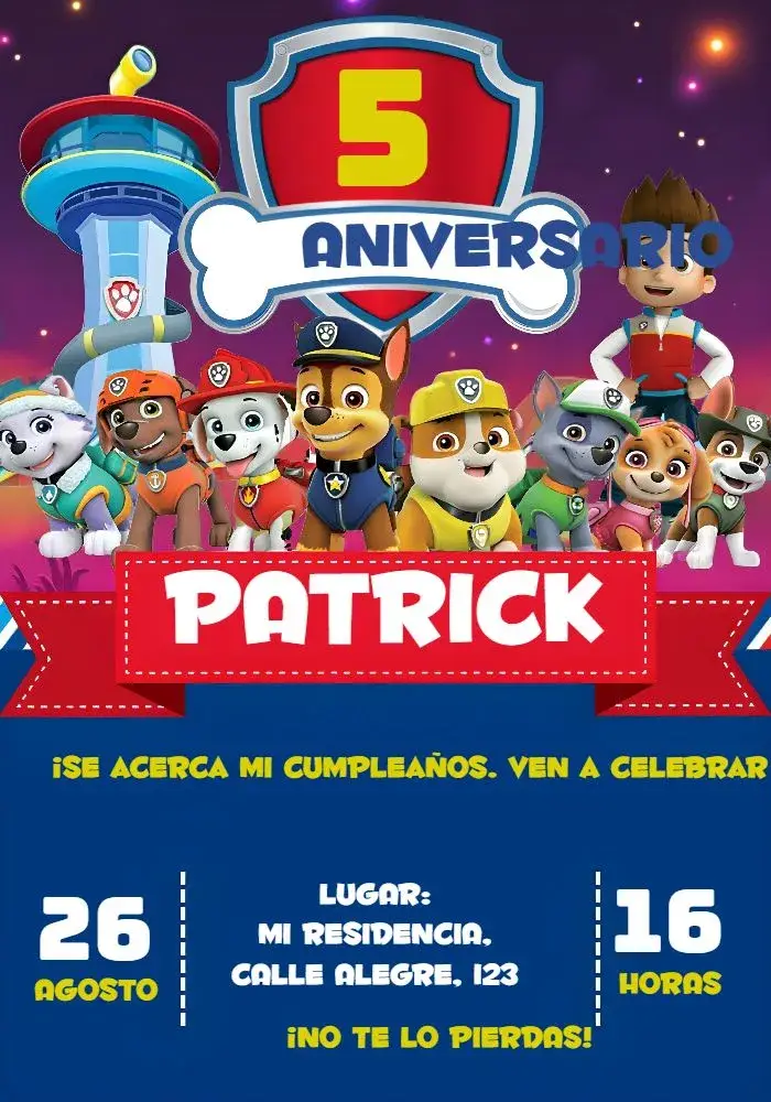 Invitación Patrulla Canina Rojo