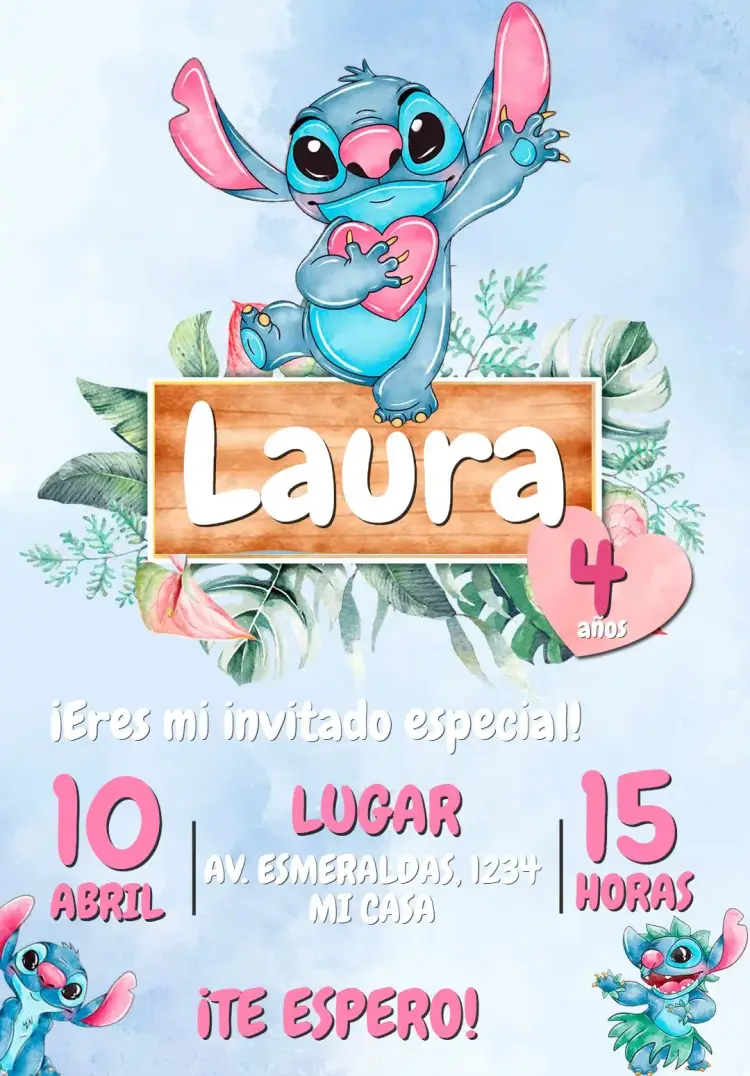 Invitación cumpleaños Stitch