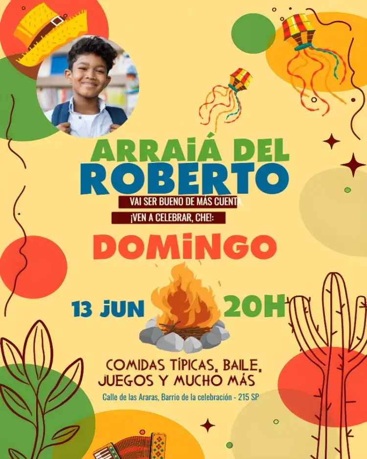 Invitación Arraiá San Juan Con Foto Azul