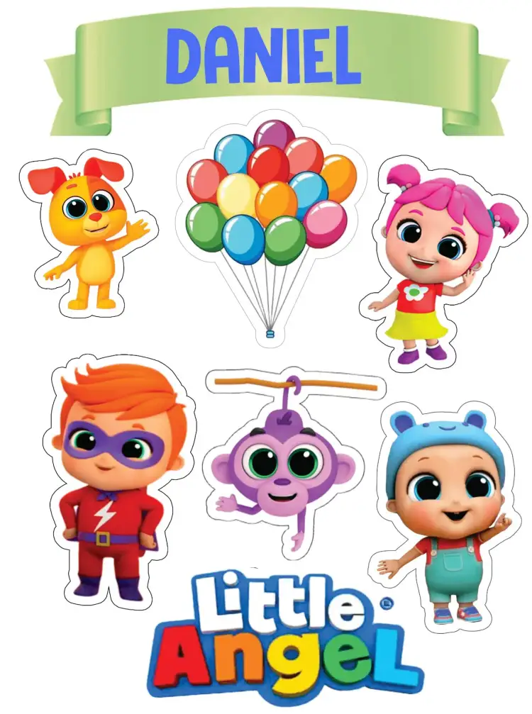 Invitación Pequeño Ángel – tema Topper de torta tierno, colorido, infantil, angelical, divertido, lúdico
