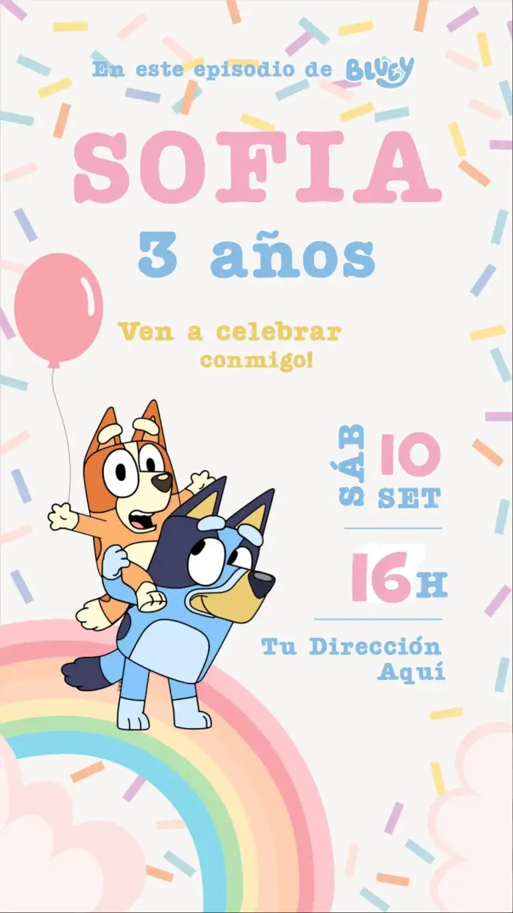 Invitación Bluey – tema Cumpleaños Infantil colorido, divertido, infantil, personajes, alegre, temático