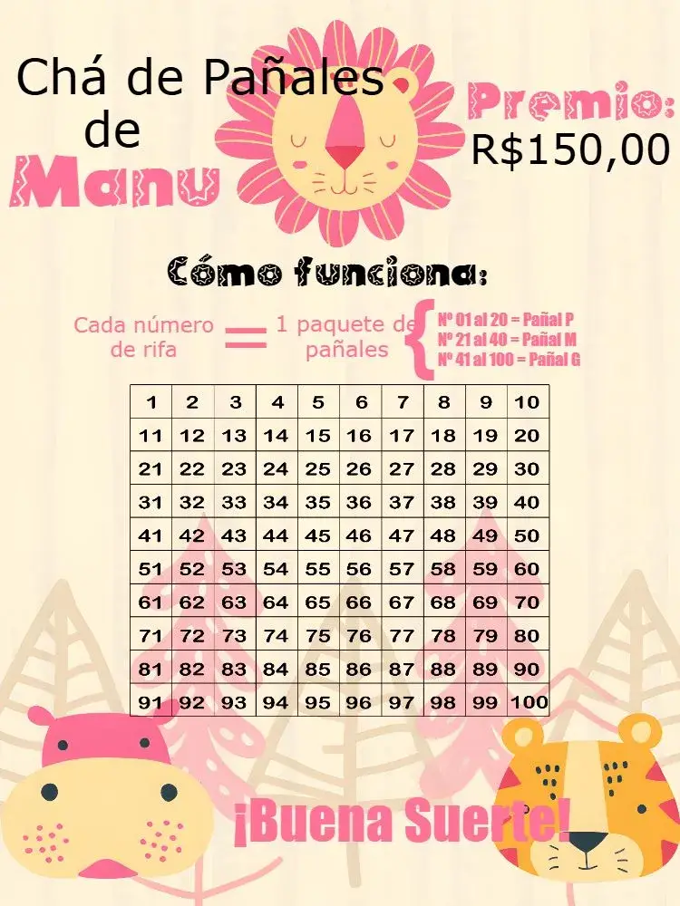 Invitación Té Rifa Safari Rosa Beige