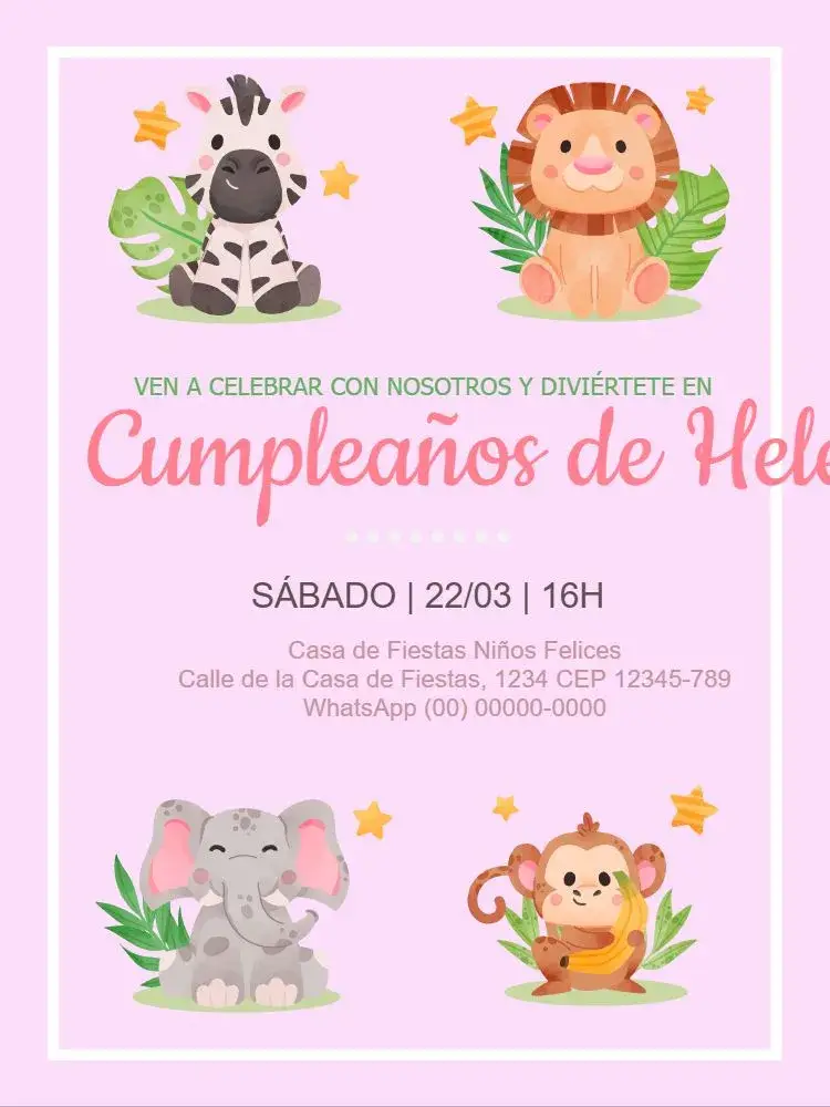 Invitación Safari Baby Niña Rosa