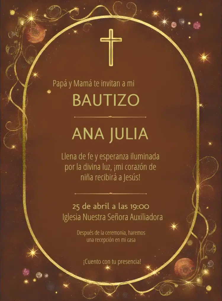 Invitación Bautizo Elegante Dorado Terracota Bautismo – tema Bautismo elegante, dorado, terracota, moderno, minimalista