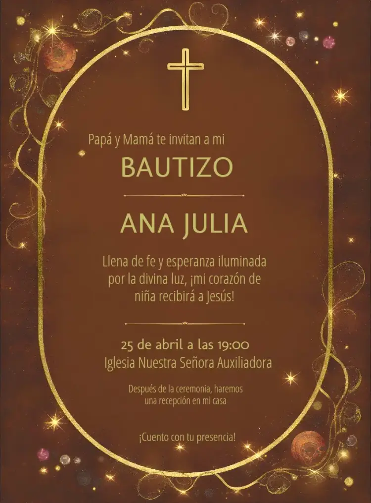 Invitación Bautizo Elegante Dorado Terracota Bautismo