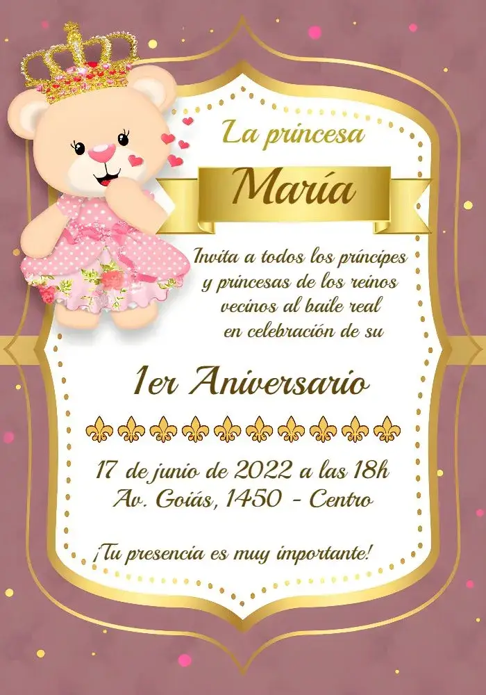 Invitación Oso Princesa Blanco