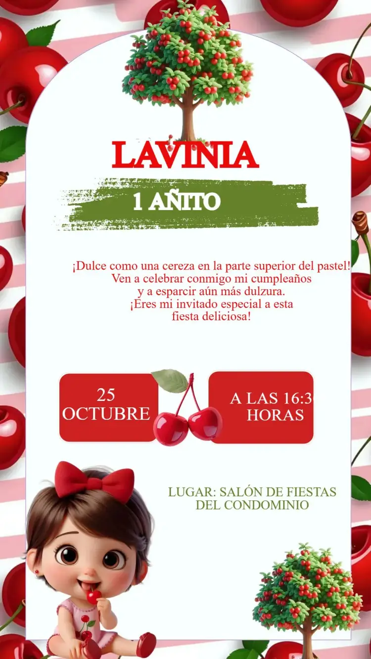 Invitación Cumpleaños Cerezita