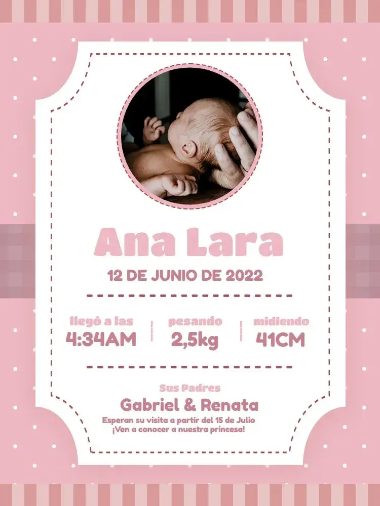Invitación Tarjeta De Celebración Nacimiento Bebé Rosa Foto editable y personalizable