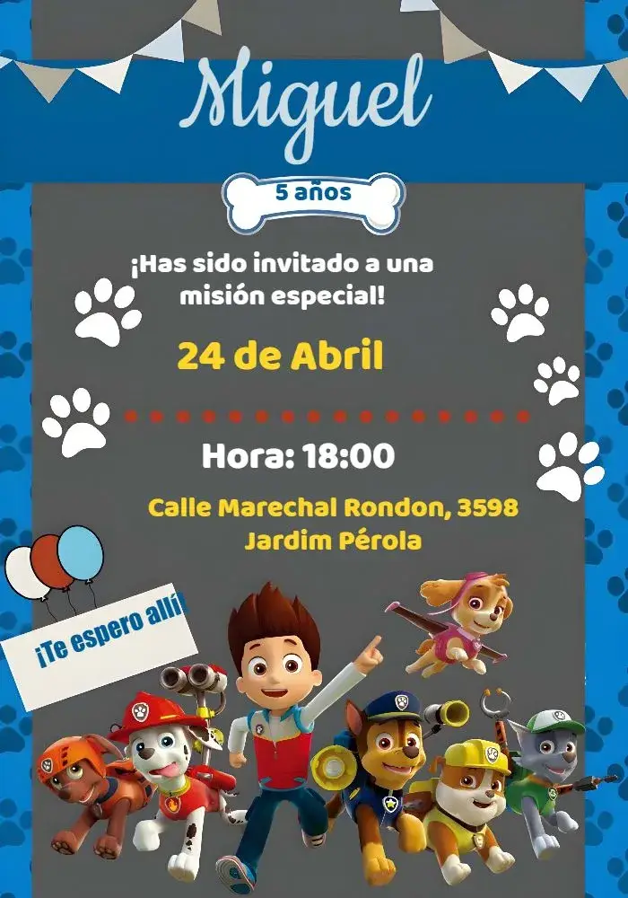 Invitación Patrulla Canina Niño