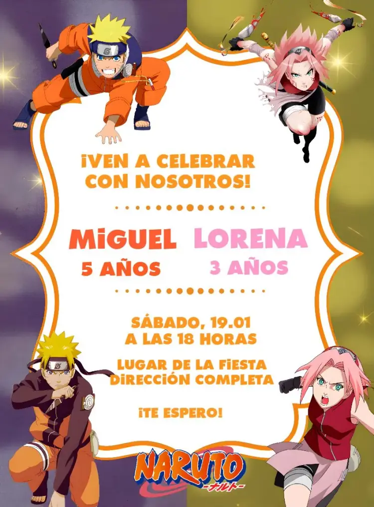 Invitación Doble Naruto Y Sakura Niño