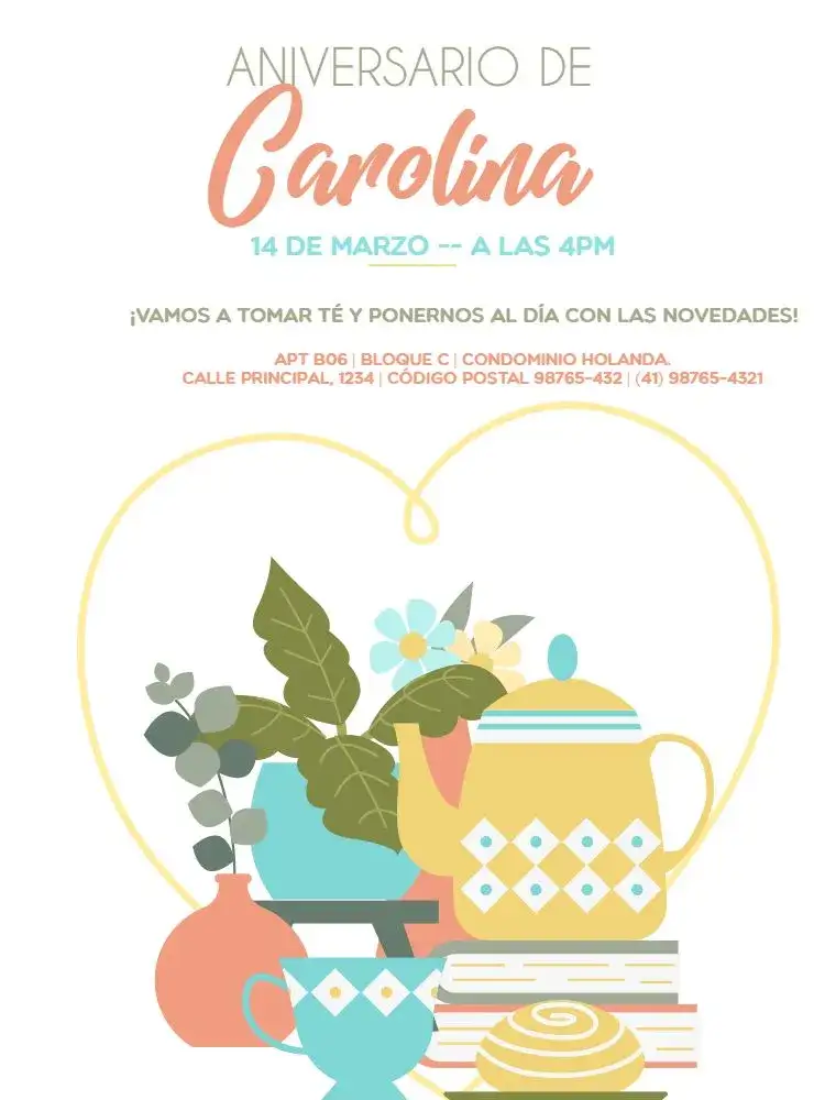 Invitación Fiesta del Té Simple Femenina – tema Baby Shower floral, delicado, femenino, sencillo, colorido, moderno