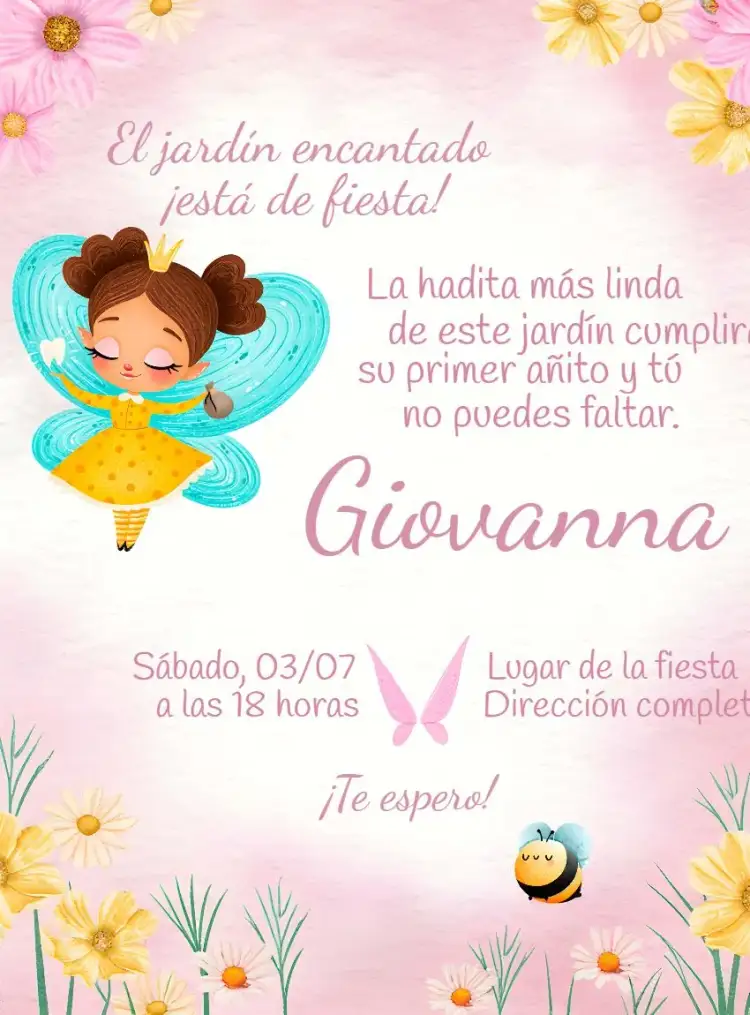 Invitación Jardín de las Hadas del Bosque – tema Fechas Conmemorativas floral, delicado, mágico, colorido, infantil, encantado