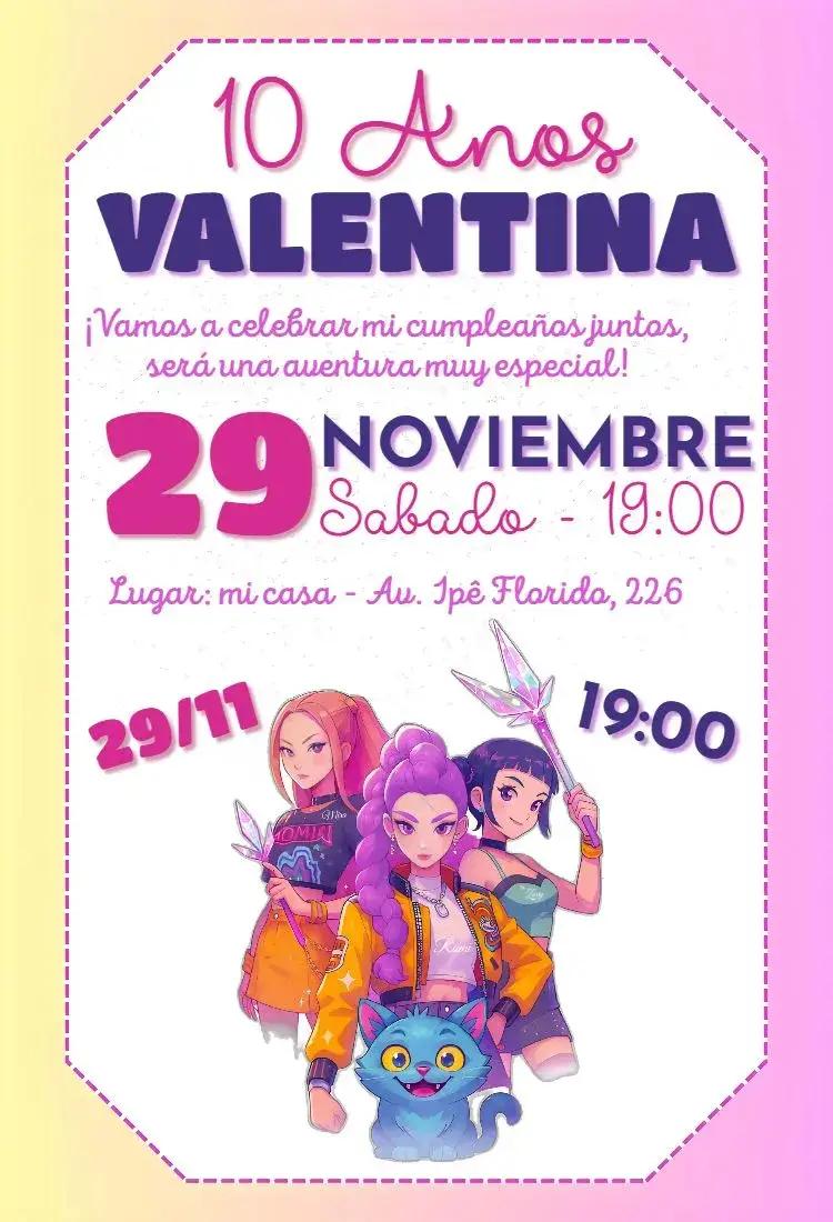 Invitación Guerreras del Kpop Huntrix