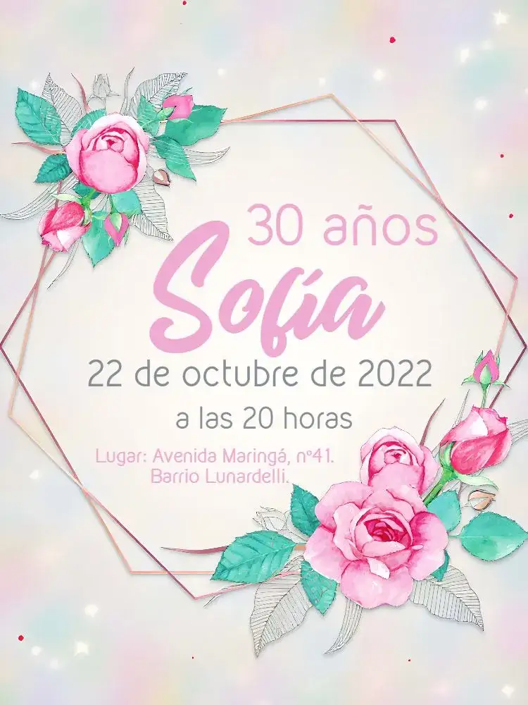 Invitación Floral Rose – tema Cumpleaños floral, elegante, delicado, moderno, rosa y negro, vintage