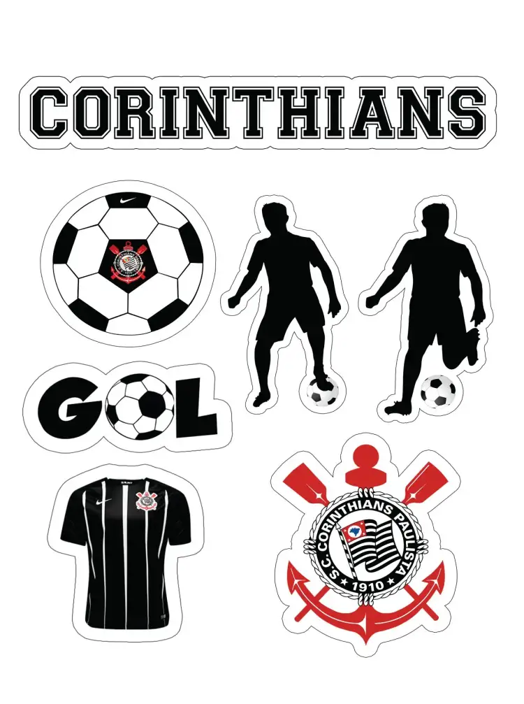 Invitación Corinthians – tema Topper de torta blanco y negro, estilo deportivo, gráficos de fútbol, elementos del equipo, diseño moderno, tendencia digital