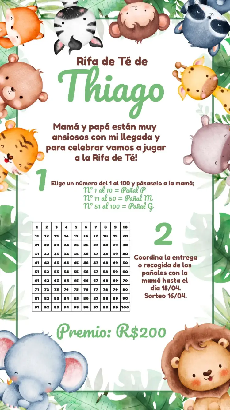 Invitación Baby Shower Safari Raffle