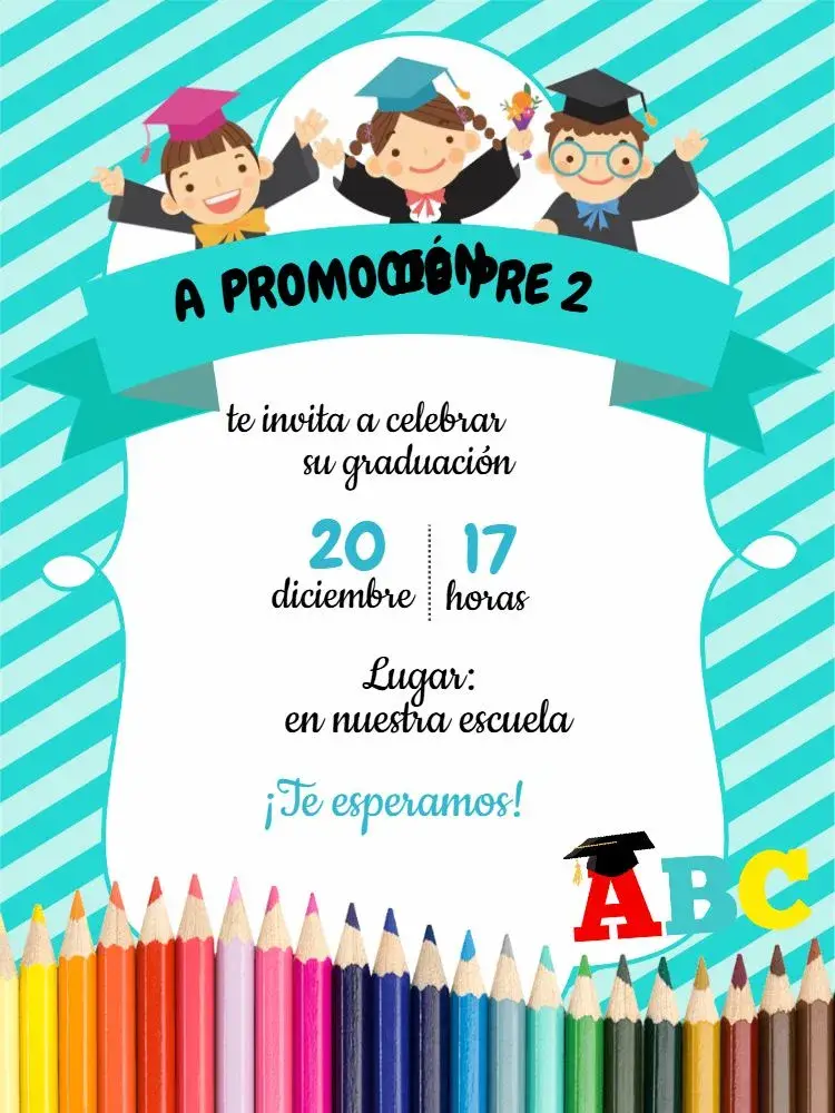 Invitación Graduación Abc Lápices De Colores